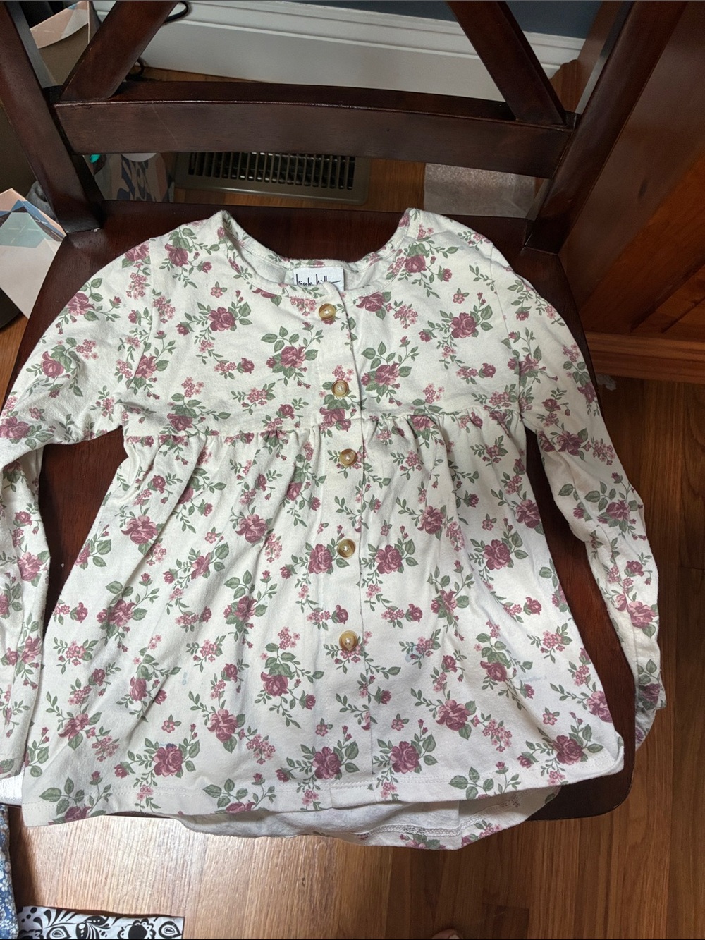 Nicole Miller Cream Long-Sleeve Button Floral Top